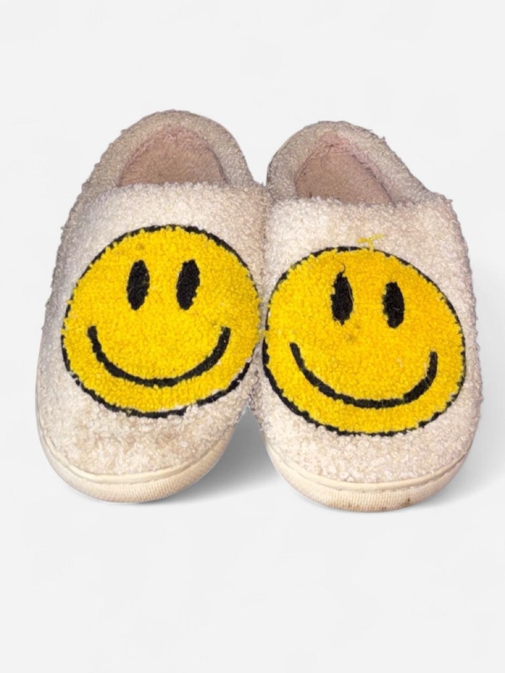 Cozy Smile Plush Slip-On Slippers - Cream & Yellow